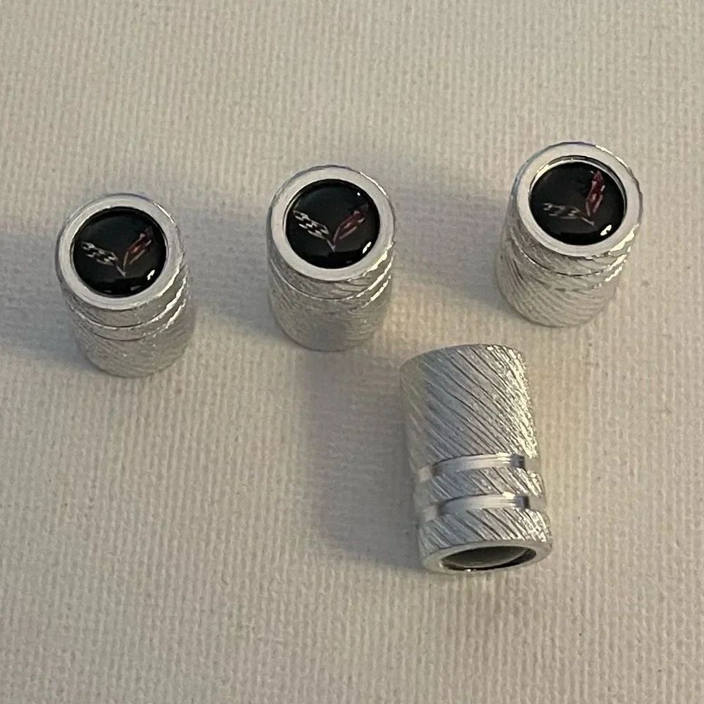 Corvette Valve Stem Caps in Silver with Logo NWT